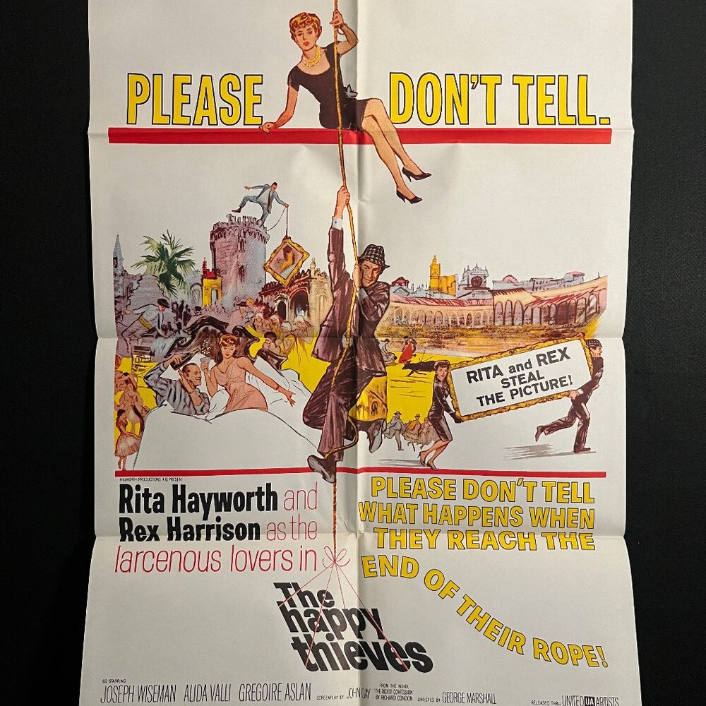 The Happy Thieves 1962 One Sheet Movie Poster Rita Hayworth, Rex Harrison